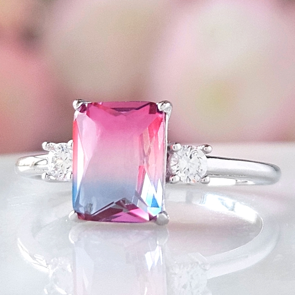 Pink Purple tourmaline stone ring, 925 Sterling Silver Charmed Aroma Size 7